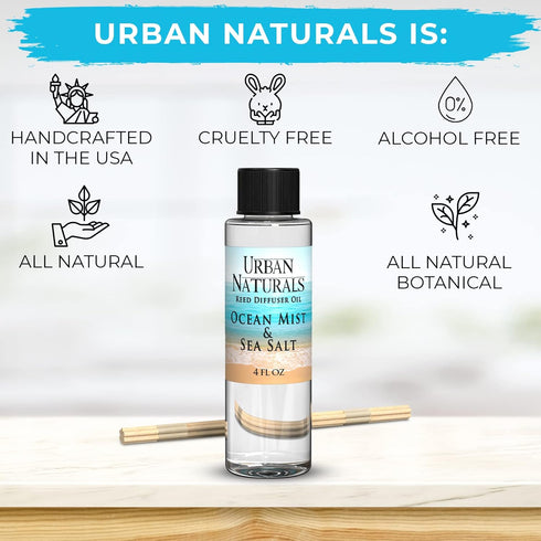Urban Naturals Ocean Mist & Sea Salt Scented Oil Reed Diffuser Refill, 4 oz, Includes Reed Sticks