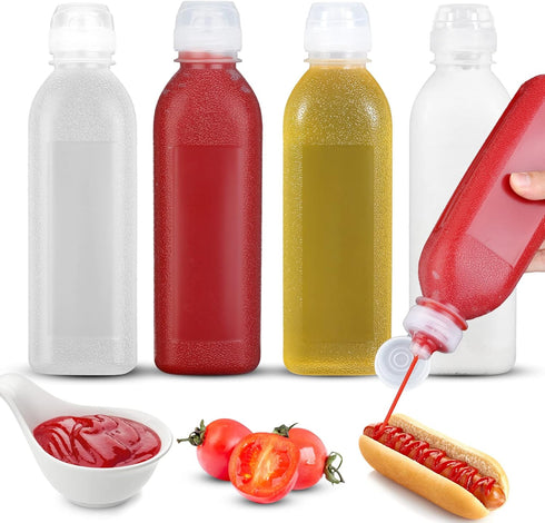 Zlxtxpor Condiment Squeeze Bottles, BPA-free, Bottles for Sauces, Olive Oil Dispenser, Ketchup 4-Pack
