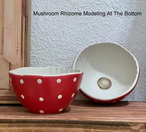 Mushroom Small Soup Bowl, Safety Matt Ceramics 4.3'' Rice Bowls, Cute Mushroom Spoon for Noodles & Salad
