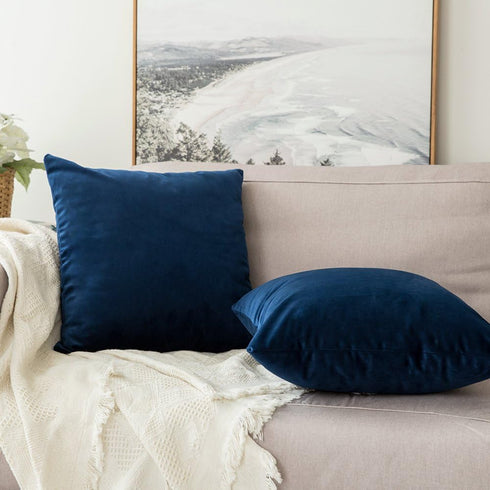 MIULEE Velvet Throw Pillow Covers 18x18 Inch, Pack of 2 - Dark Blue, Super Soft Decorative Cushion Cases