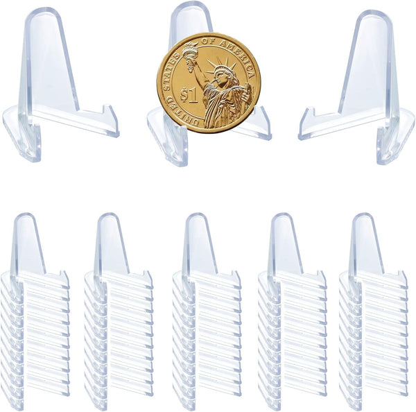 50 PCS Acrylic Display Holder, Clear Easel Stands for Coins, Capsules, Phone, Medals, Stones, Cards (Small)