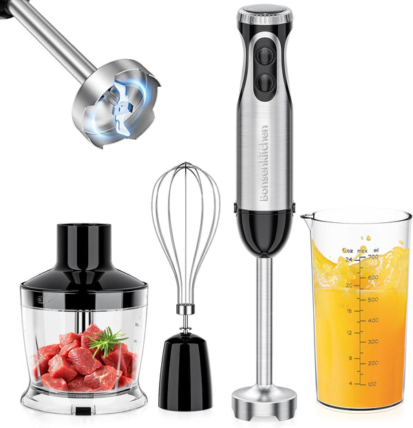 Bonsenkitchen Immersion Blender, 20 Variable Speeds & Turbo, 4-In-1 Stainless Steel Handheld Mixer with Accessories
