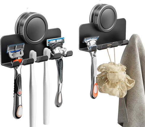 2-Pack Suction Cup Hooks, Razor Holder for Shower, Matte Black Shaver Holder