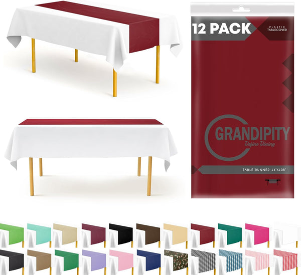 Burgundy 12 Pack Premium Disposable Plastic Table Runner 14 x 108 Inch.