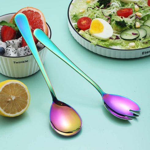 Berglander Rainbow Salad Server Set, Stainless Steel with Titanium Colorful Plating, Pack of 2