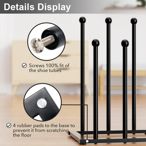 pickpiff Free Standing Shoe Racks - Black Metal Boot Rack for Dorm Room, Closet, Entryway, Fits 6 Pairs