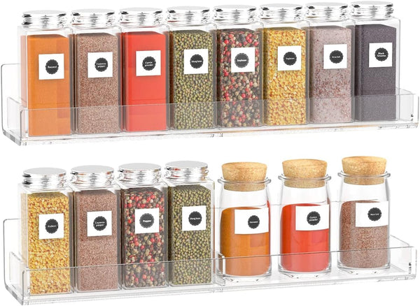 Acrylic Spice Rack Wall Mount, Hanging Spice Shelf Racks for Seasonings, Kitchen Spice Jars Wall Organizer Storage