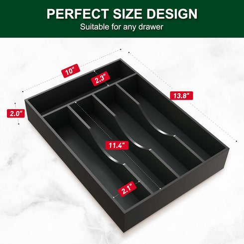 Bellsal Black Utensil Organizer, 10 Inch Silverware Tray for Drawer, Cutlery Organizer with 5 Compartment Small Narrow
