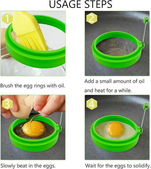 YOLCAR Set, 4Pack Egg Ring Silicone Egg Ring Molds, Fried Egg Rings and Non-stick Egg Cooker Ring, Multicolor