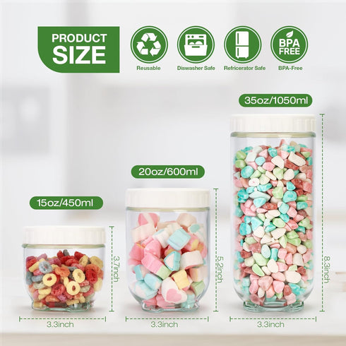 3Pack Hoa Kinh Glass Overnight Oats Jars with Lids, Leak Proof Small Stackable Glass Jar Kitchen Canisters