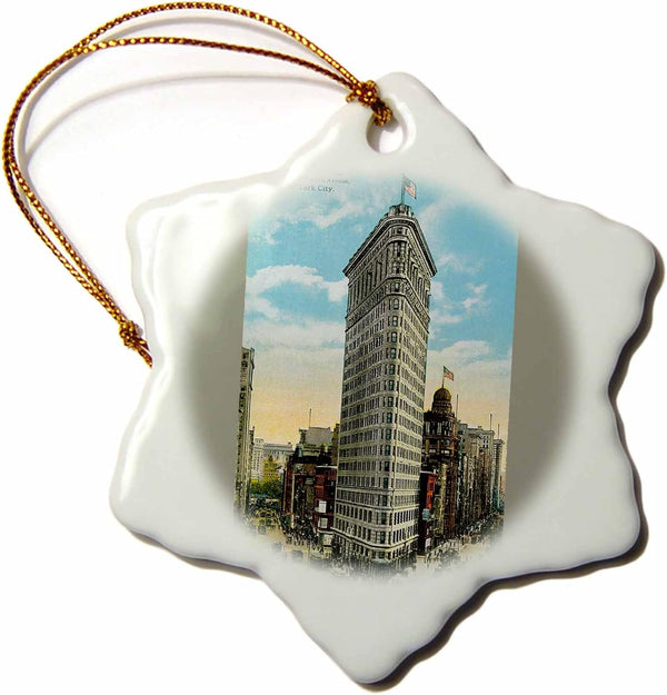 3dRose Flat Iron Building Snowflake Ornament, Broadway and Fifth, New York City