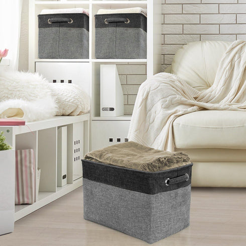 Sorbus Fabric Storage Cubes 15 Inch - Big Sturdy Collapsible Canvas Storage Bins with Dual Handles - 3 Pack | Grey/Tan
