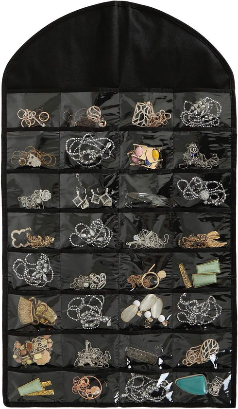 Foraineam 3 Pack Jewelry Organizer, 32 Pockets, 18 Hooks and Loops for Necklace, Earrings, Bracelet Storage
