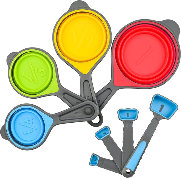 Smithcraft Collapsible Silicone Measuring Cups and Spoons Set, Colorful Measure for Baking & Kitchen
