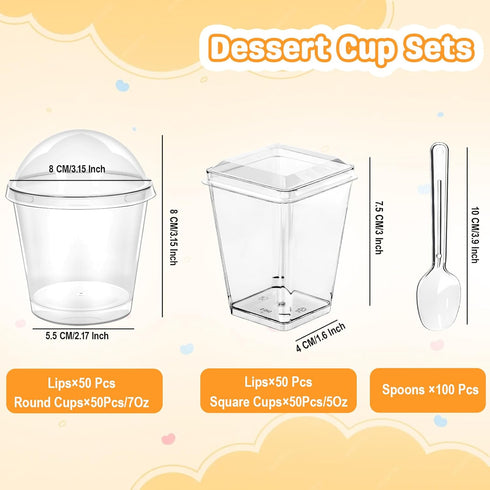 300 5 Oz 7 Oz Frozen Pcs Dessert Cups with Spoons and Lids, and Clear Plastic Parfait and Shooter Cups for Parties.