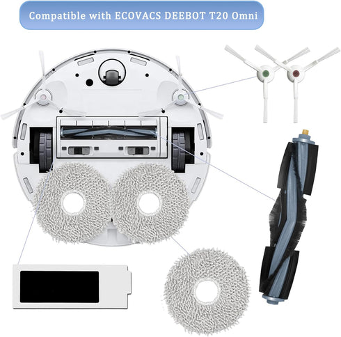 Accessories Kit for Ecovacs Deebot T20 Omni, Replacement Parts including Main Brush and HEPA Filters