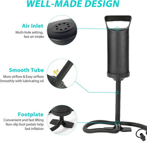Hand Pump - Double Quick Air Pump for Inflatable, Portable Manual Air Pump with 3 Nozzles for Outdoor Use