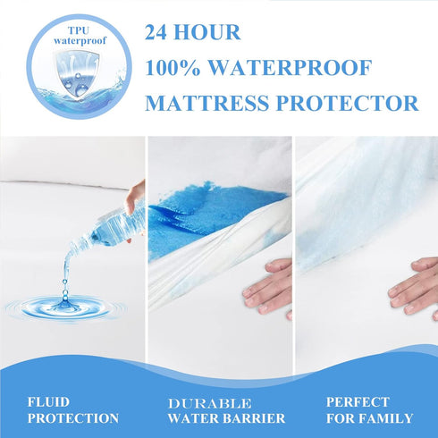 5-21White Twin Waterproof Mattress Protector - Noiseless, Breathable, Machine Washable Fitted Mattress Cover with Deep