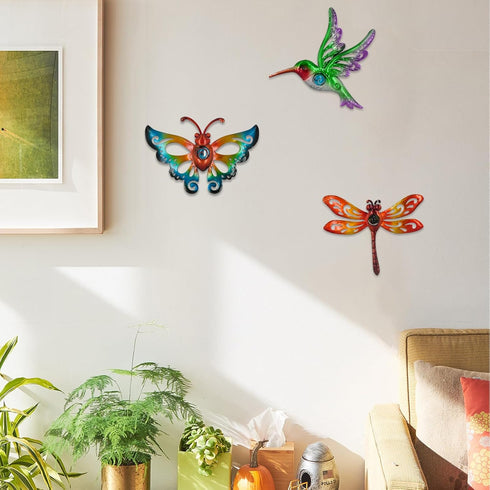 Yonivexis Hummingbird Butterfly Dragonfly Metal Wall Art Decor, Outdoor Hanging Decorations for Garden, Living Room,