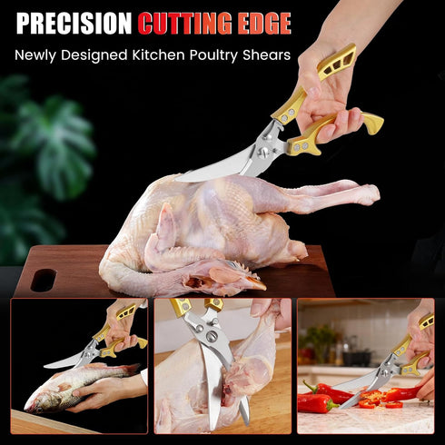 ANDONG Heavy Duty Kitchen Poultry Shears with Serrated Edge, Spring Loaded Kitchen Scissors, Professional Chicken