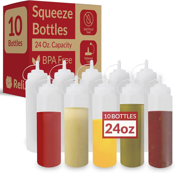 Reli. Plastic Squeeze Bottles, 24 oz. | 10 Pack | Condiment Squeeze
