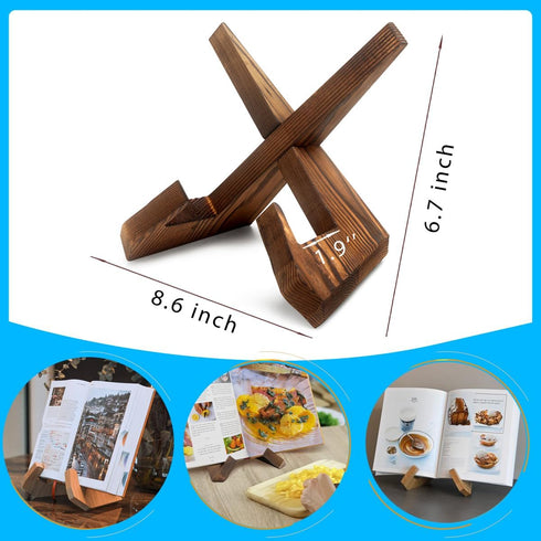 Rustic Cookbook Holder Stand for Kitchen, Recipe Book Holder for Kitchen Counter, Wooden Kitchen Book Holder, Rustic Cook Book Holder Stand with Natural Wooden Grains (1 in Brown) by masteymoh
