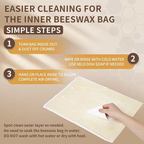 2 Pack Organic Beeswax Bread Bags for Bread & Sourdough, XL Organic Linen Reusable Bread Storage Bag with Removable