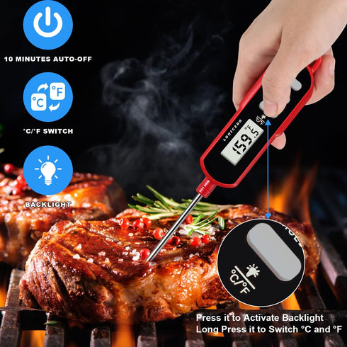 Lonicera Instant Read Digital Meat Thermometer, Waterproof Long Probe with Meat Temp Guide for Cooking