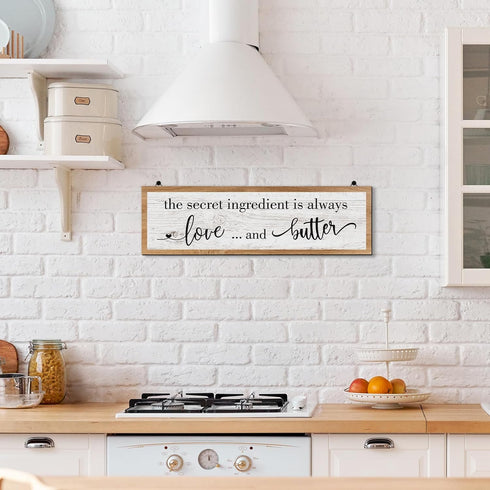 Jetec The Secret Ingredient Is Always Love and Butter Sign, Funny Wood Kitchen Decor, 15.7 x 4.7 Inch