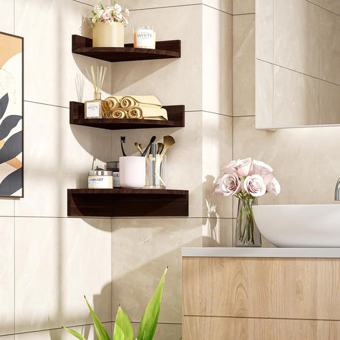 Set 3 Alsonerbay Corner Shelf Wall Mount, of Floating Shelves for Storage and Display, Rustic Wood Shelves for Bedroom