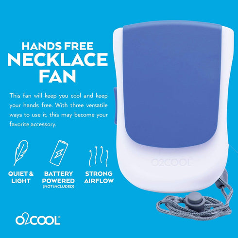 O2COOL Deluxe Necklace Fan Battery Powered Hands-Free Personal Cooling Fan with Adjustable Lanyard