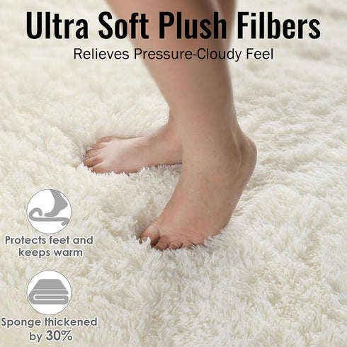 5Ft, PAGISOFE Cream White Round Rugs Fluffy Shaggy Ivory Carpets, Rugs for Girls Boys Baby Kids Bedroom, Indoor Furry
