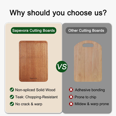 Sapevora Set 15.7x11.2&11.8X7.9IN Solid Teak Wood Cutting Board One Piece Non Glued Large Thick Crack Resistant Wooden