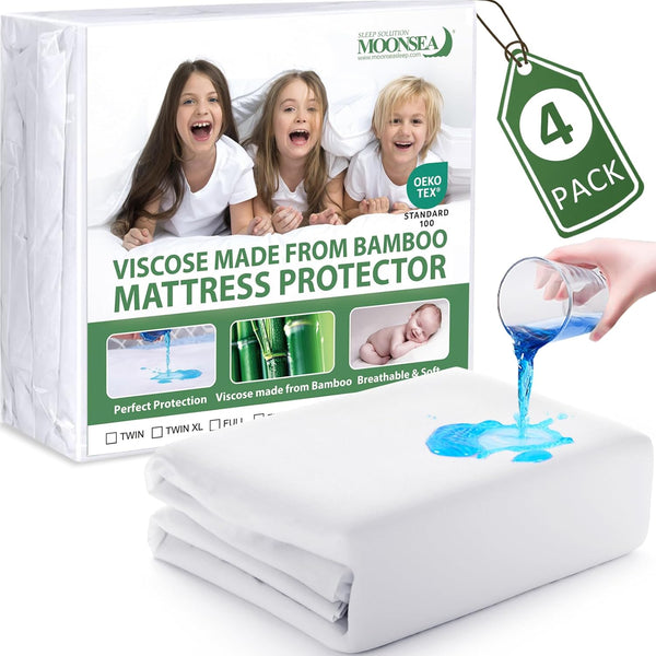 Twin Mattress Protector 4 Pack - Skin Friendly and Breathable Twin Mattress Cover for Kids, Viscose Made from Bamboo