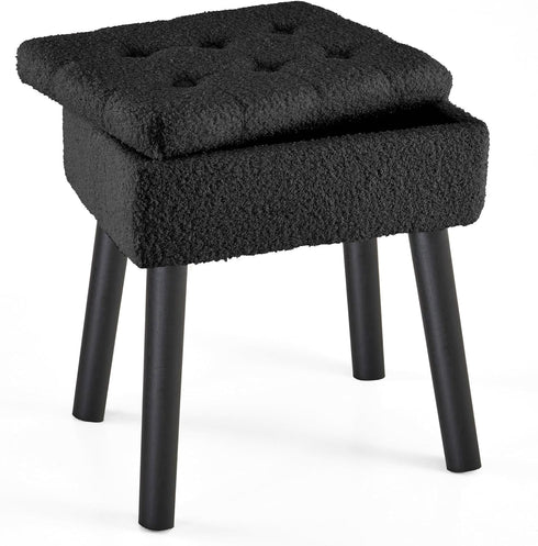 BRIAN & DANY Vanity Stool, Sherpa Vanity Stool Chair with Storage, Rectangle Makeup Chair Soft Padded Seat with Legs