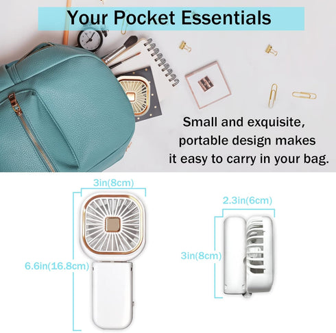 Handheld Mini Fan, 3 IN 1 Small Portable Fan, USB Rechargeable Folding Personal Fans with Strong Airflow 2 Speeds, Lanyard, Multi-Functional, 4 Colorful, Foldable Hanging Desk fan by GAITIR