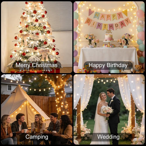 49.2ft 100 16ft 8 IP44 RaThun Warm White Star String Lights, LED with Extended Lead Wire & Remote, Modes, Waterproof