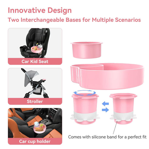 Car Seat Snack Tray: Travel Tray for Kids Carseat Cup Holder with Food Trays, Stroller Snacks Plate for Toddlers, Kid