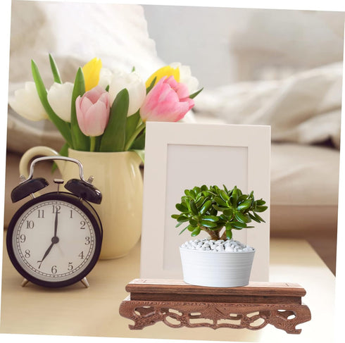 YARNOW Ornament Wooden Base Decorative Planter Rectangle Flower Vase Flower Plant Teapot Base Stand Wooden Stool Stand Oriental Vase Stand Home Plant Holder Fish Bowl Riser Bonsai Shelf