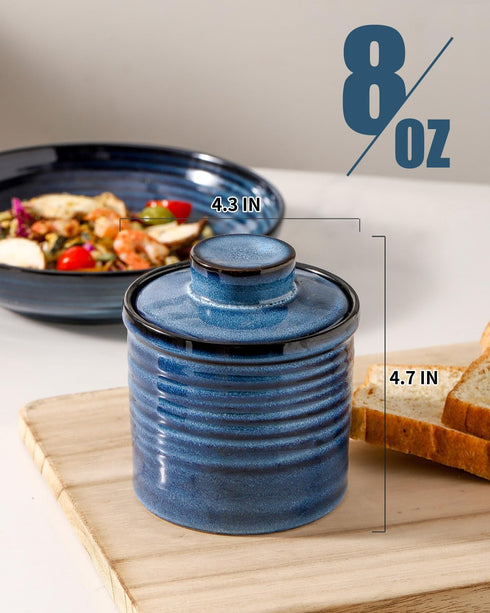 Countertop, Ceramic Butter Crock, Butter Dish with Lid, Pottery Butter Container for French Butter Keeper for Kitchen