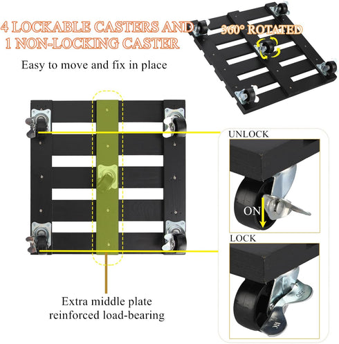 PRAQECZ 2 Pack 12" 264 LBS 360 Plant Stand with Wheels, Rolling Plant Stand Heavy Duty Wooden Square Plant Caddy