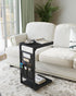 Vovonusy ET-P-BK1 Wood Pedestal Small TV Trays for Eating, C Shaped End Table Storage Bag, Sofa Side Table Couch Desk