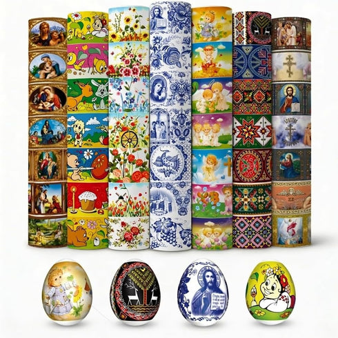 Set of 49 Easter Egg Wraps Heat Shrink Sleeves, Ukrainian Pysanka Pisanka