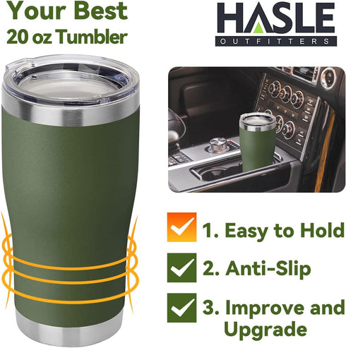 HASLE OUTFITTERS 20 oz Bulk Tumbler, Stainless Steel with Lid, Vacuum Insulated Double Wall Powder Coated, Army Green