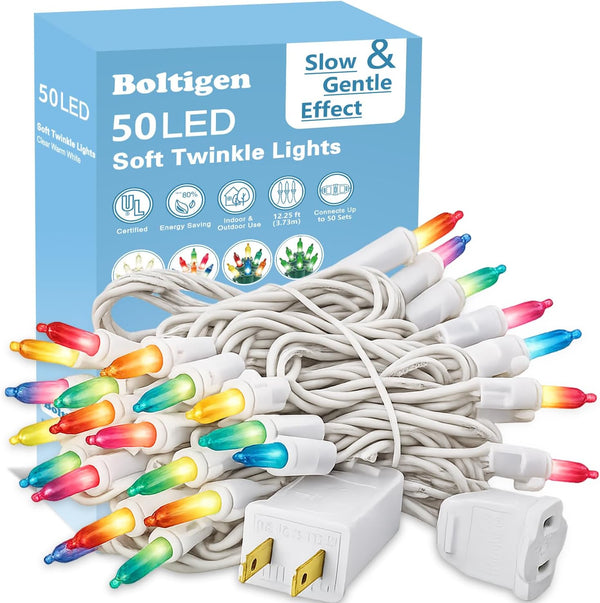 Boltigen Easter Slow Twinkle Lights with White Wire, 50 LED Christmas Pastel
