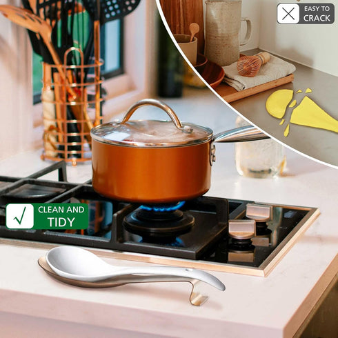 Stainless Steel Rose Gold Spoon Rest for Kitchen Counter, Cooking Utensil Rest, Ladle Holder for Stove Top, Dishwasher