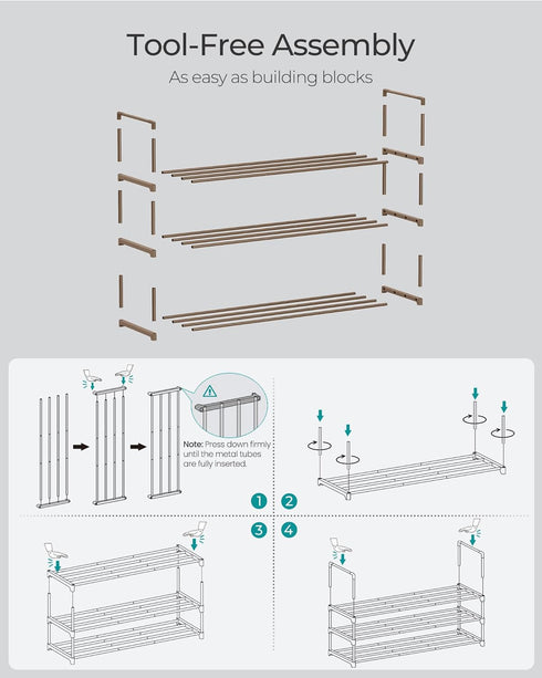 3-Tier 16-20 11.8 36.2 21.7 Inches, ULSA303K01 SONGMICS Shoe Rack, Shoe Organizer, Metal Storage Shelf, Upright