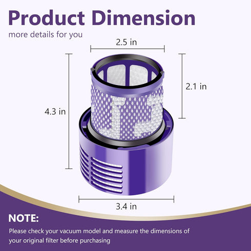 Vacuum Filter Replacement for Dyson V10 Cyclone Series, 3 Pack, Replaces Part # 969082-01