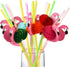 ALINK 50 Flamingo Straws, Plastic Drinking Straws for Tropical Luau Party Supplies, Hawaiian, Birthday, Pool Party