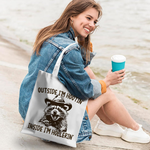 CSHVJ Funny Raccoon Tote Bag Cute Frogs Western Stuff Raccoon Frog Gifts for Women Friend Reusable Grocery Bags